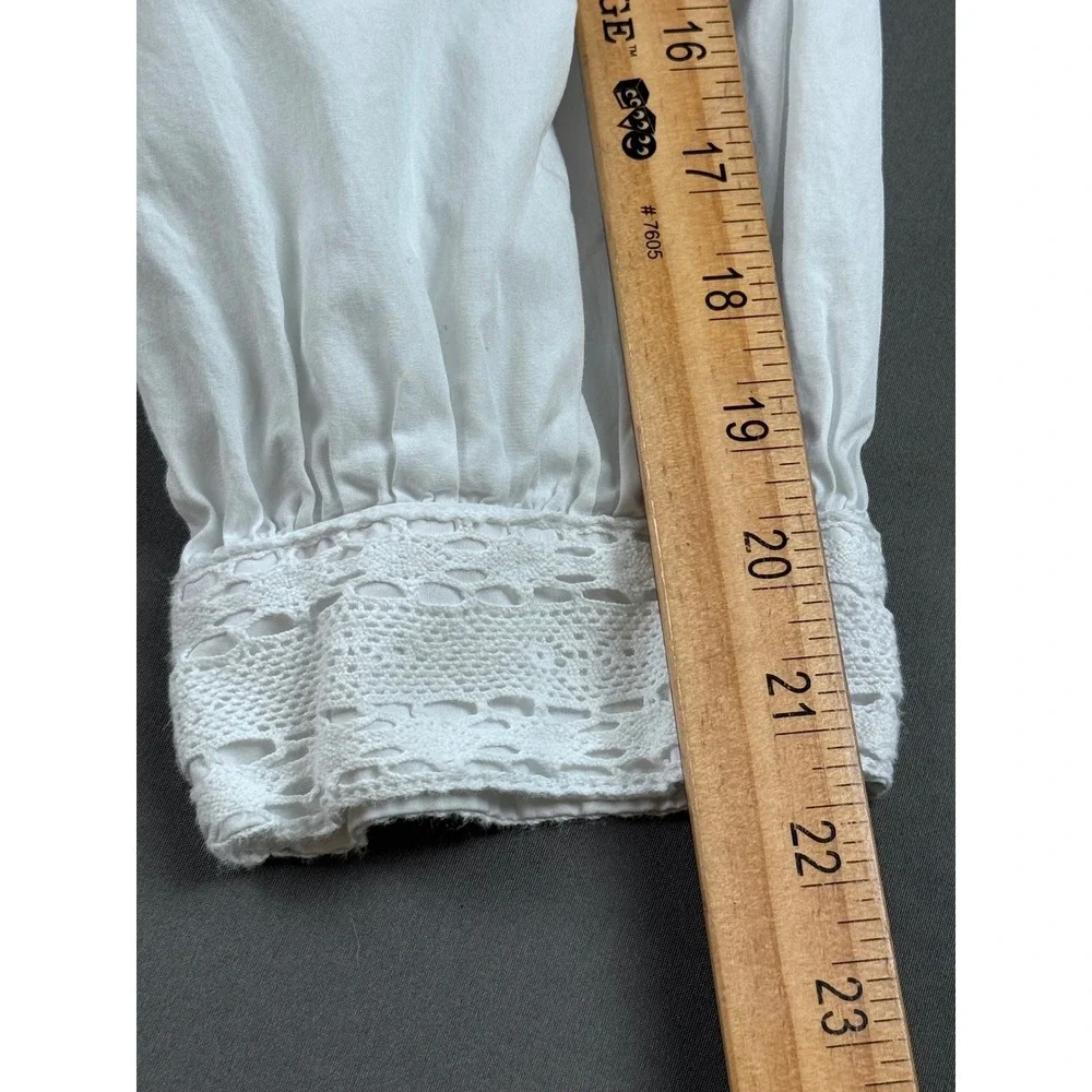 Zara White Cotton‎ Eyelet Lace Ruffle Collar Puff Sleeve Blouse XL Victorian